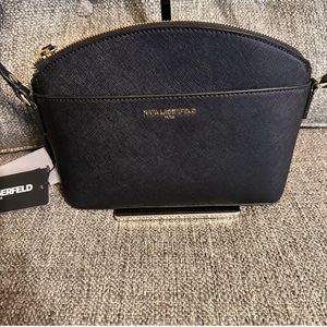 NWT Karl Lagerfeld Black Saffiano Faux Leather Crossbody Sling Camera Bag